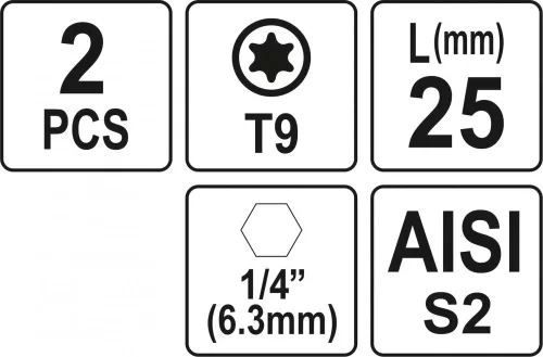 YATO SKRUTKOVACIE Bity 1/4 25MM TORX T9 2 KS (YT-77901)