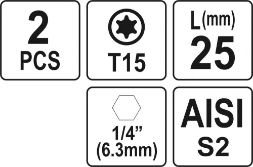 YATO Bitek torx T15 25mm 1/4 2 ks (YT-77903)