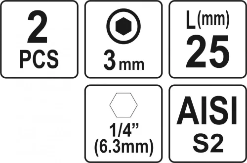 YATO Sada bitov HEX H4x25mm HEX 1/4" AISI S2 2ks (YT-77921)