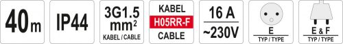 YATO Predlžovák bubnový 4zásuvky IP44 16A 40 m (YT-81054)