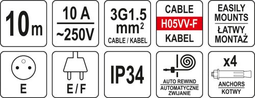 YATO AUTOMATICKÝ NAVIJAČ ELEKTRICKÝ KÁBEL 10M (YT-81220)