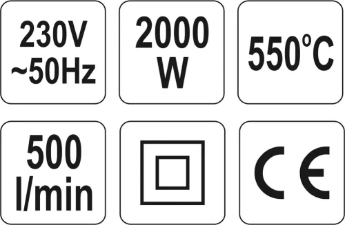 YATO Teplovzdušná elektrická opaľovacia pištoľ 2000 W s príslušenstvom (YT-82291)