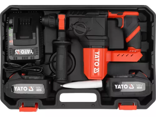 YATO akumulátorové vŕtacie kladivo SDS Plus 18 V, 2,5 J, 2×4 Ah a rýchlonabíjačka (YT-827722)