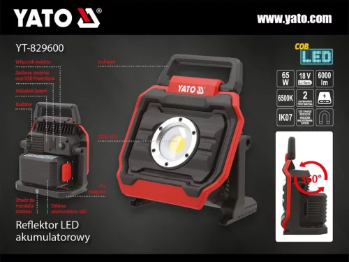 YATO REFLEKTOR 18V, 6000 LM, 65W - TELO (YT-829600)