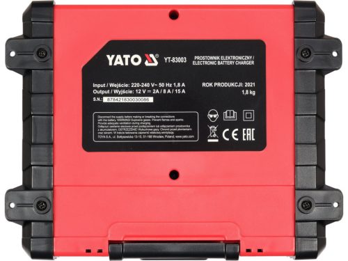 YATO ELEKTRONICKÁ NABÍJAČKA BATÉRIÍ 12V/2A/8A/15A (YT-83003)