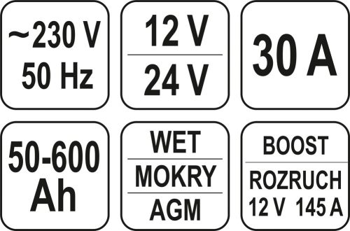 YATO Nabíjačka digitálny s jump štartérom 30A (YT-83052)